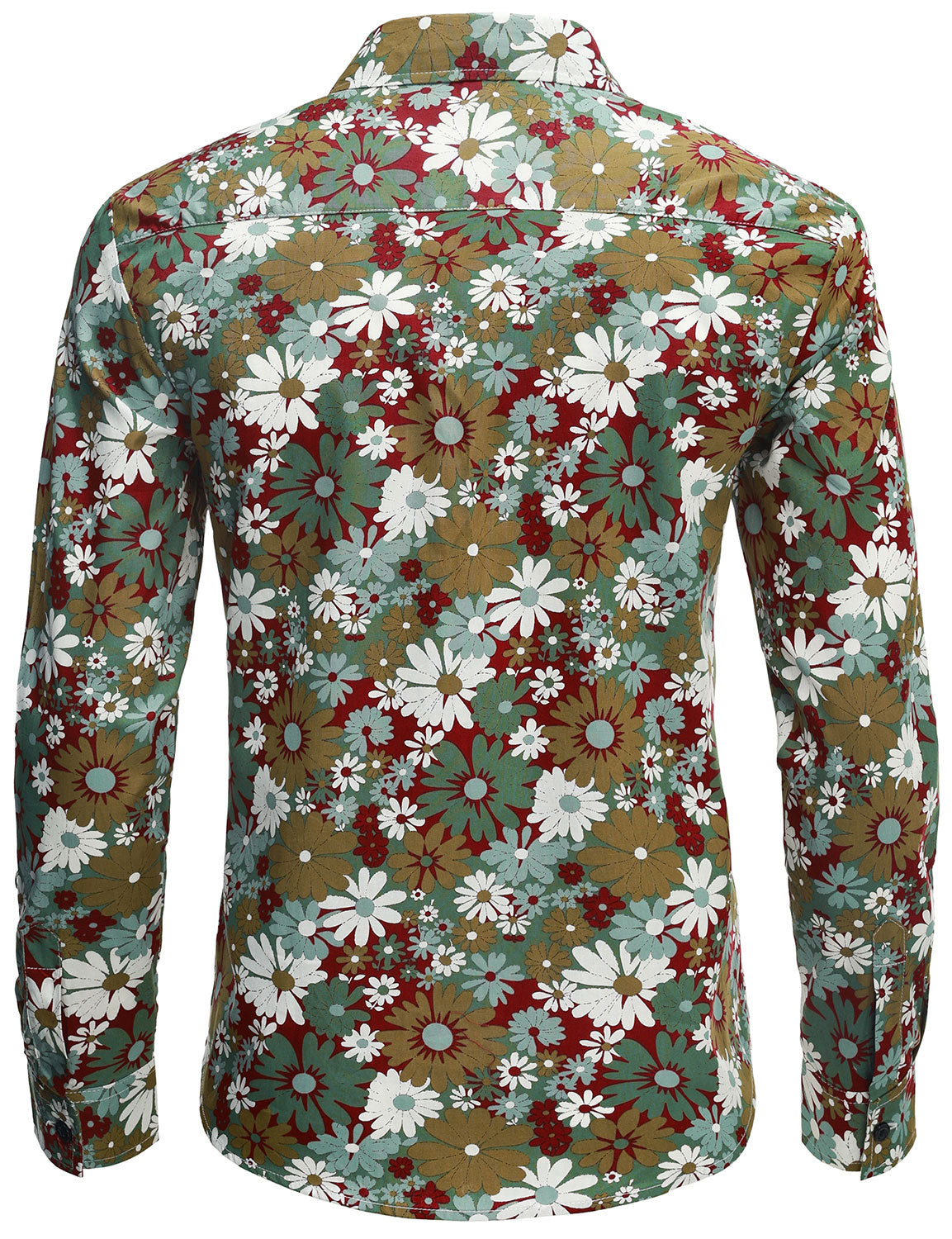 Camisa Khaki floral de algodón Button Up de manga larga para hombre