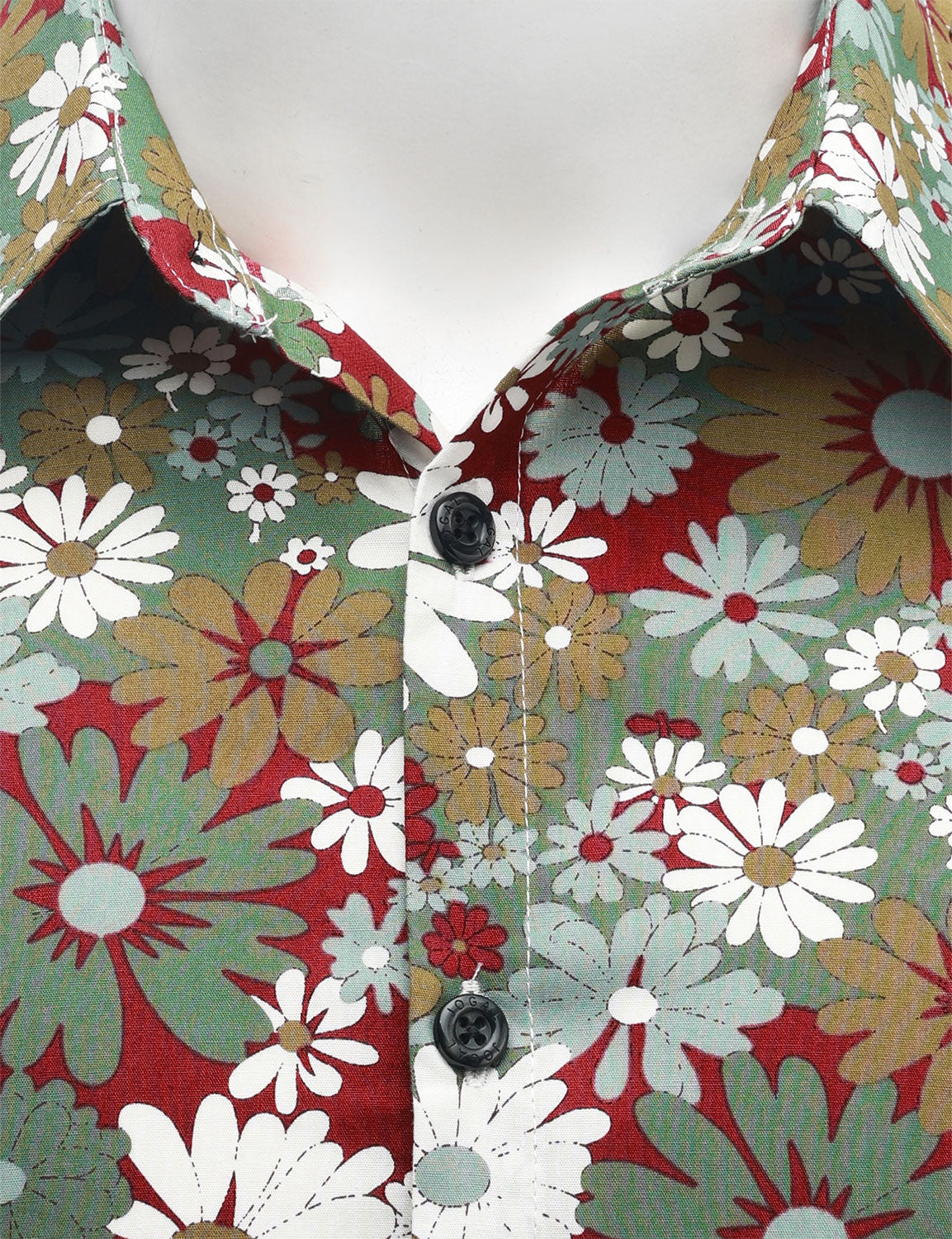 Camisa Khaki floral de algodón Button Up de manga larga para hombre