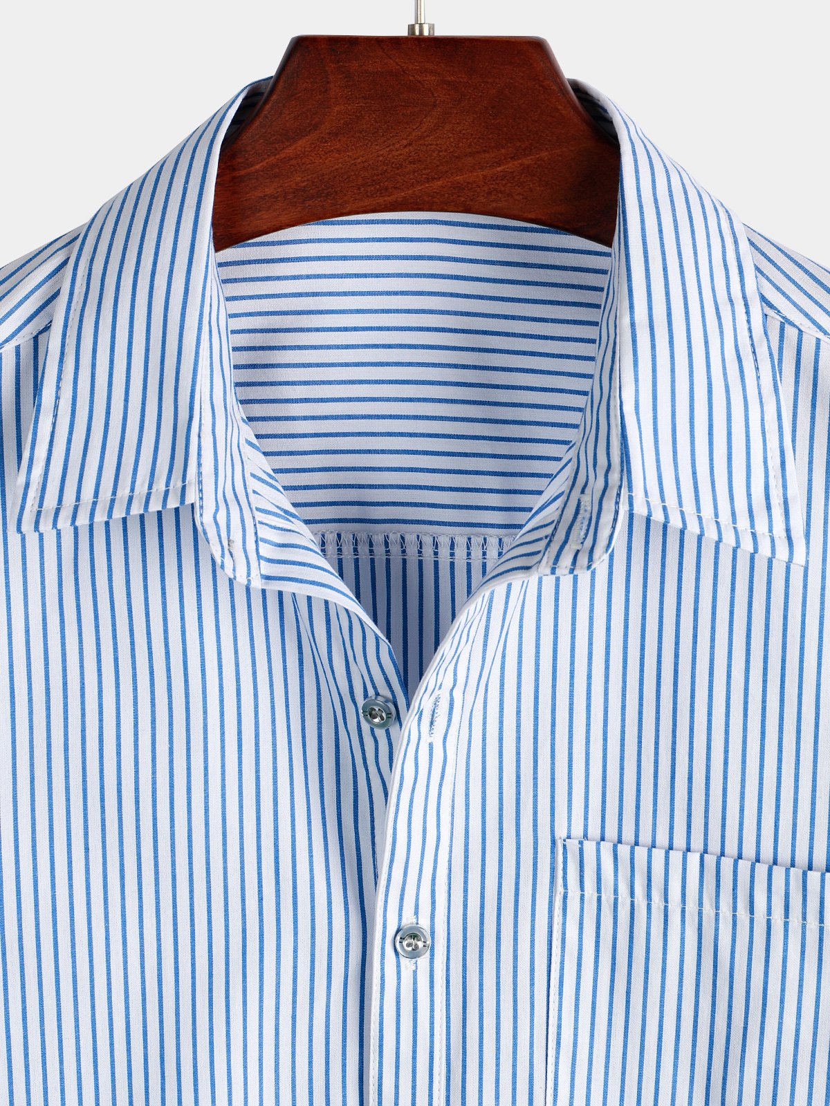 Camisa casual a rayas Pocket de manga corta para hombre