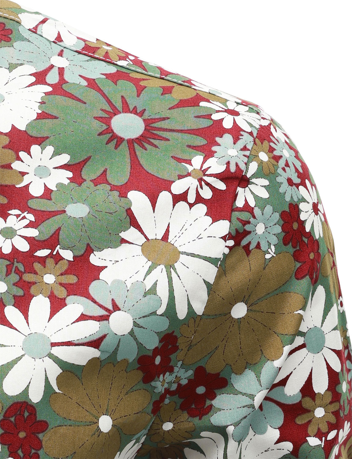 Camisa Khaki floral de algodón Button Up de manga larga para hombre