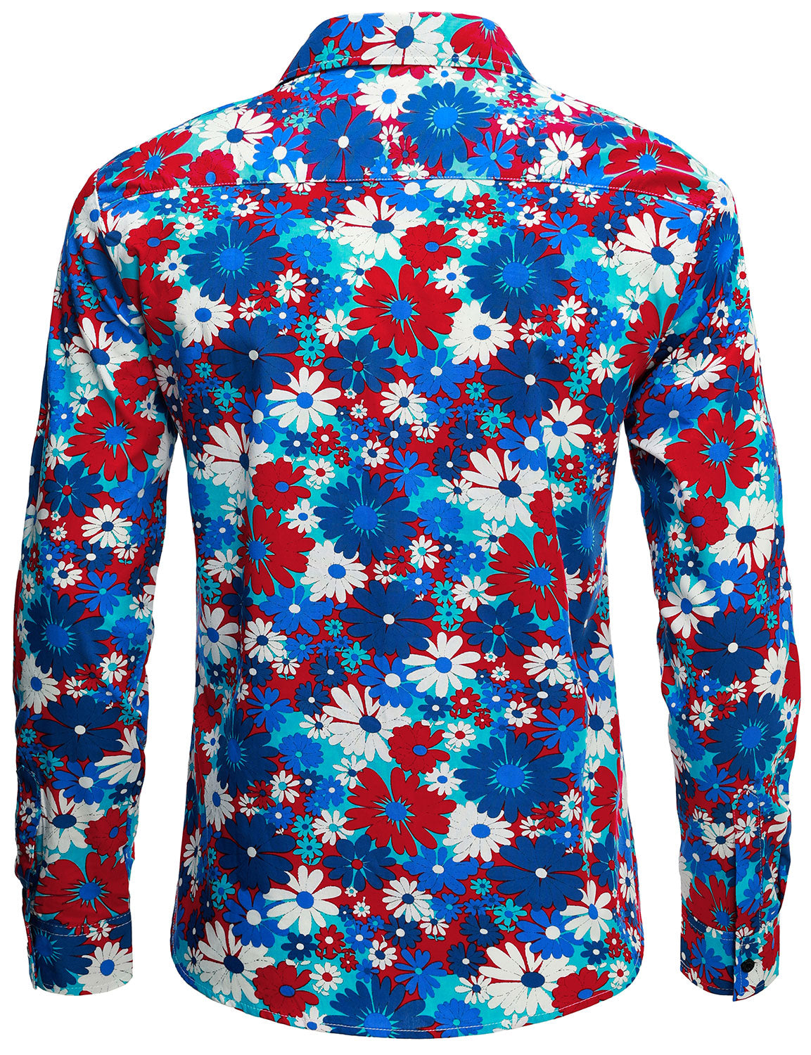 Camisa de algodón Blue floral Button Up de manga larga para hombre