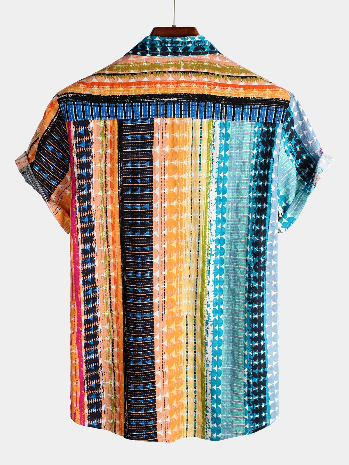 Camisa Colorful casual a rayas Button Up de algodón de manga corta para hombre