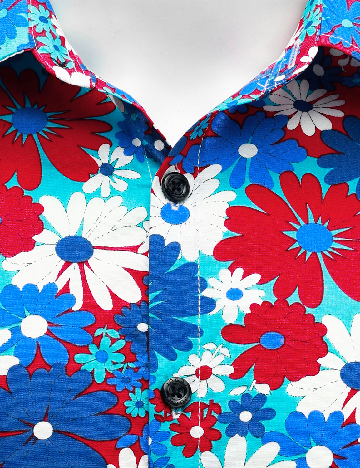 Camisa de algodón Blue floral Button Up de manga larga para hombre