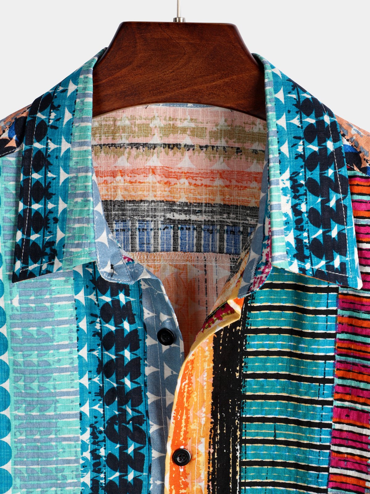 Camisa Colorful casual a rayas Button Up de algodón de manga corta para hombre