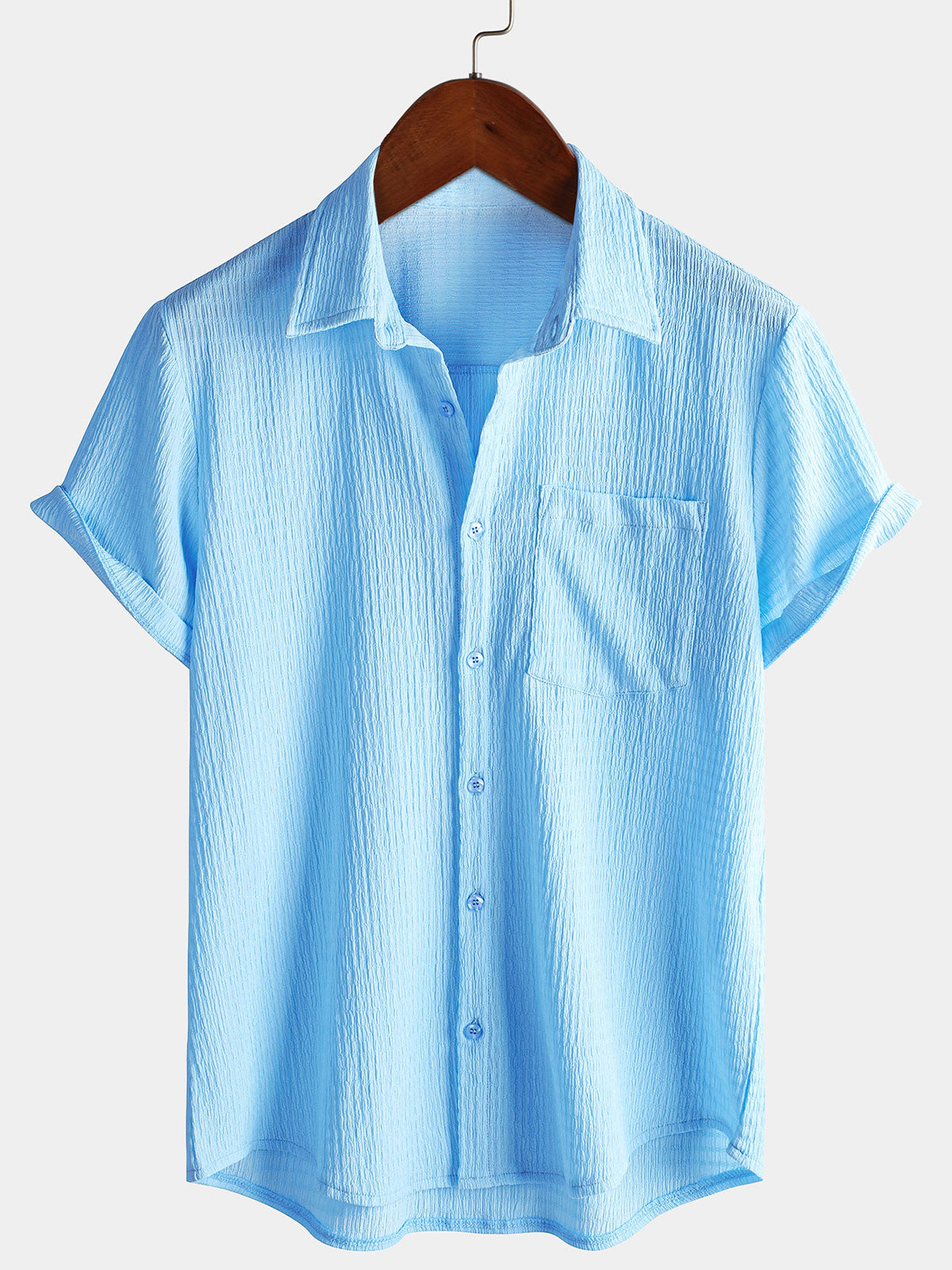 Camisa Summer de color sólido Pocket casual de manga corta para hombre