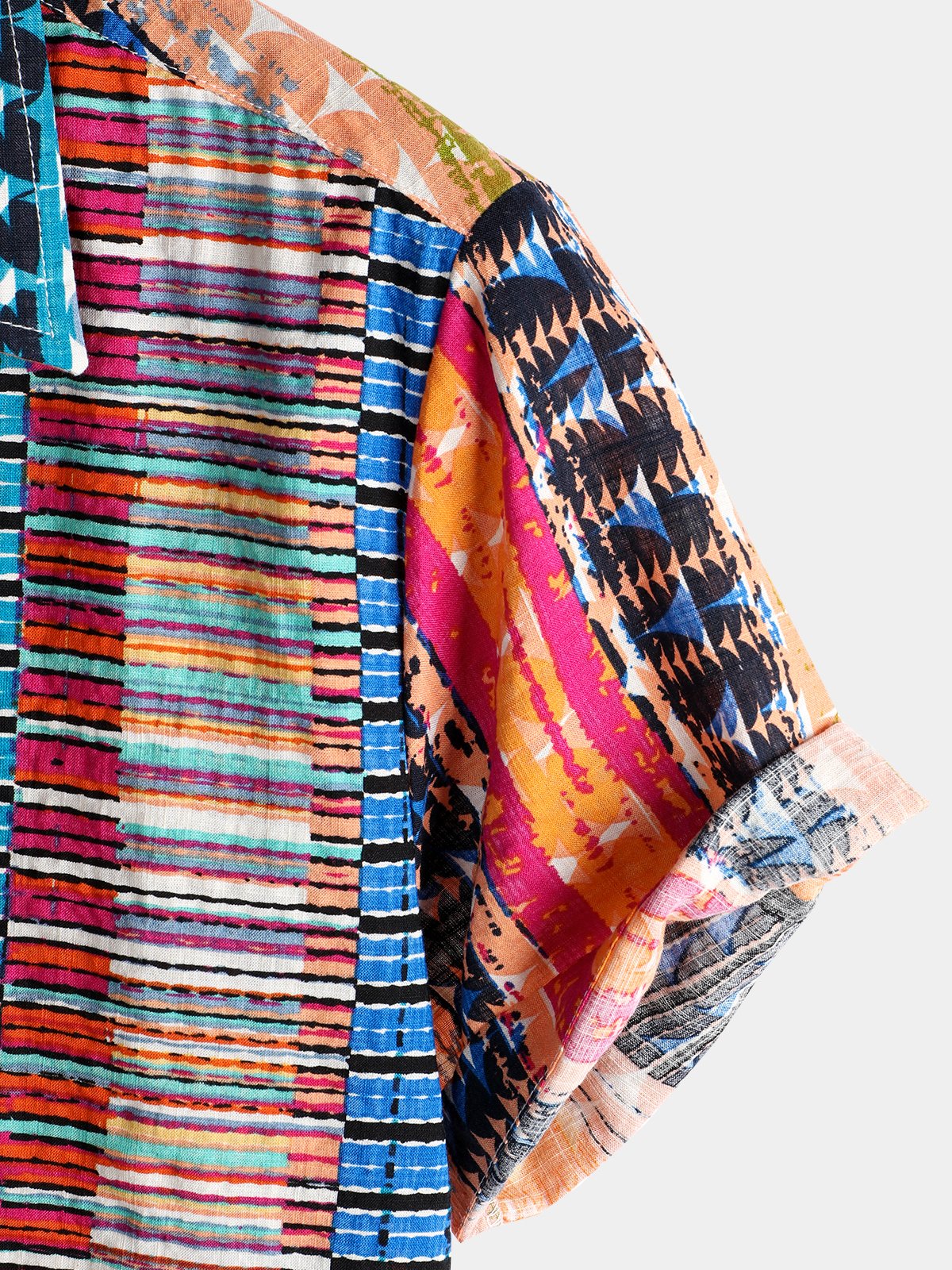 Camisa Colorful casual a rayas Button Up de algodón de manga corta para hombre