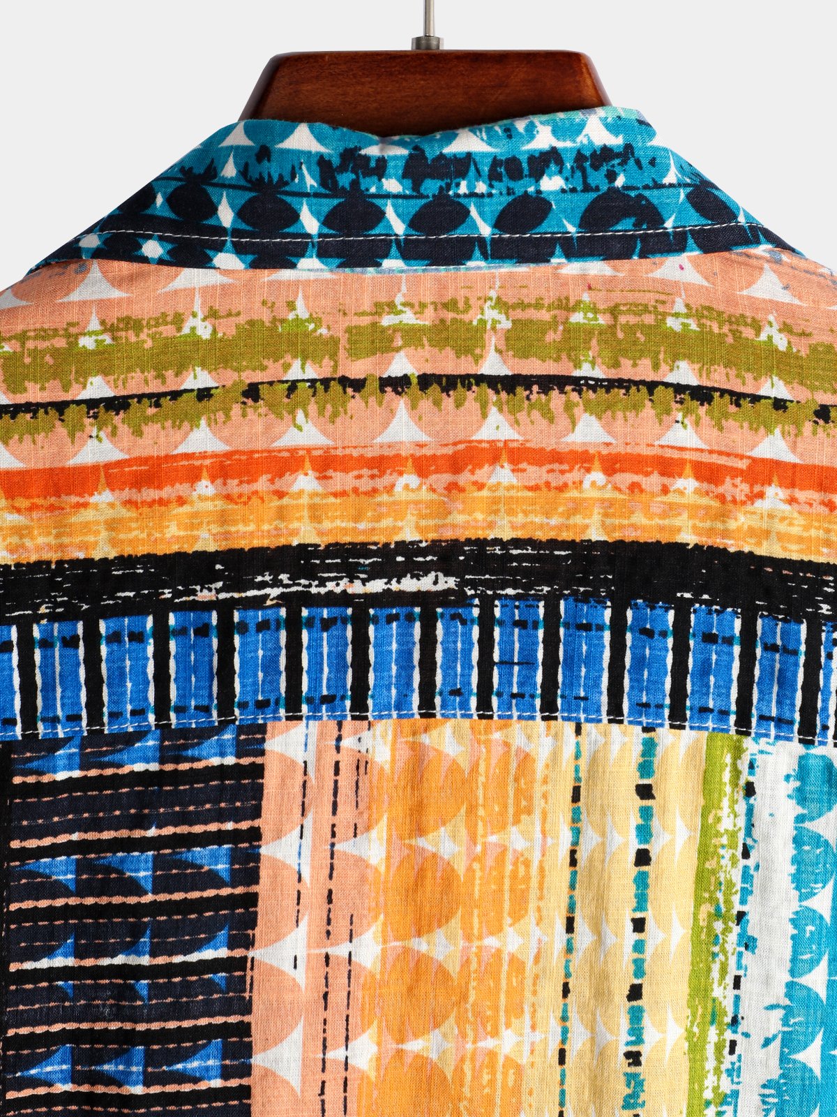 Camisa Colorful casual a rayas Button Up de algodón de manga corta para hombre