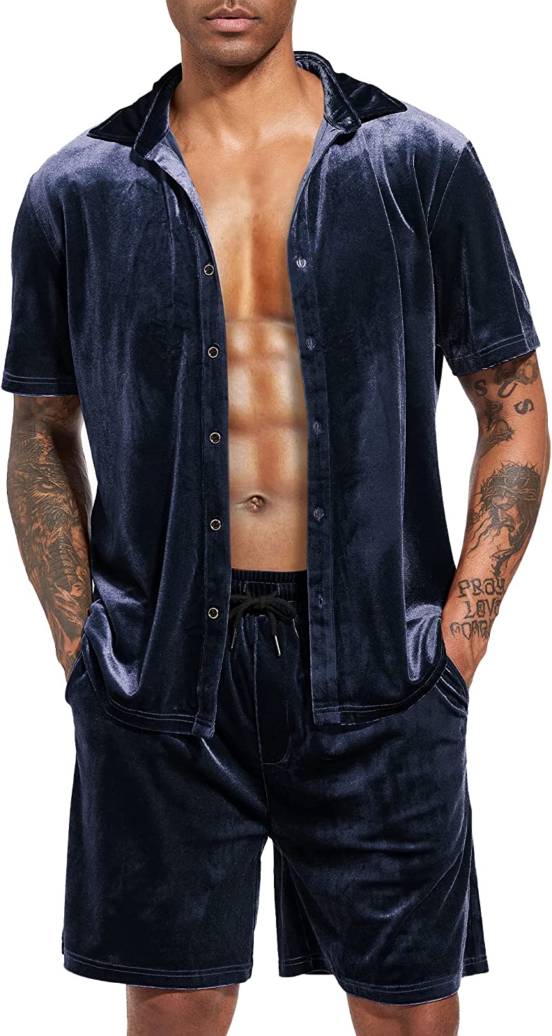 Camisa Black Velour de manga corta & shorts Set para hombre