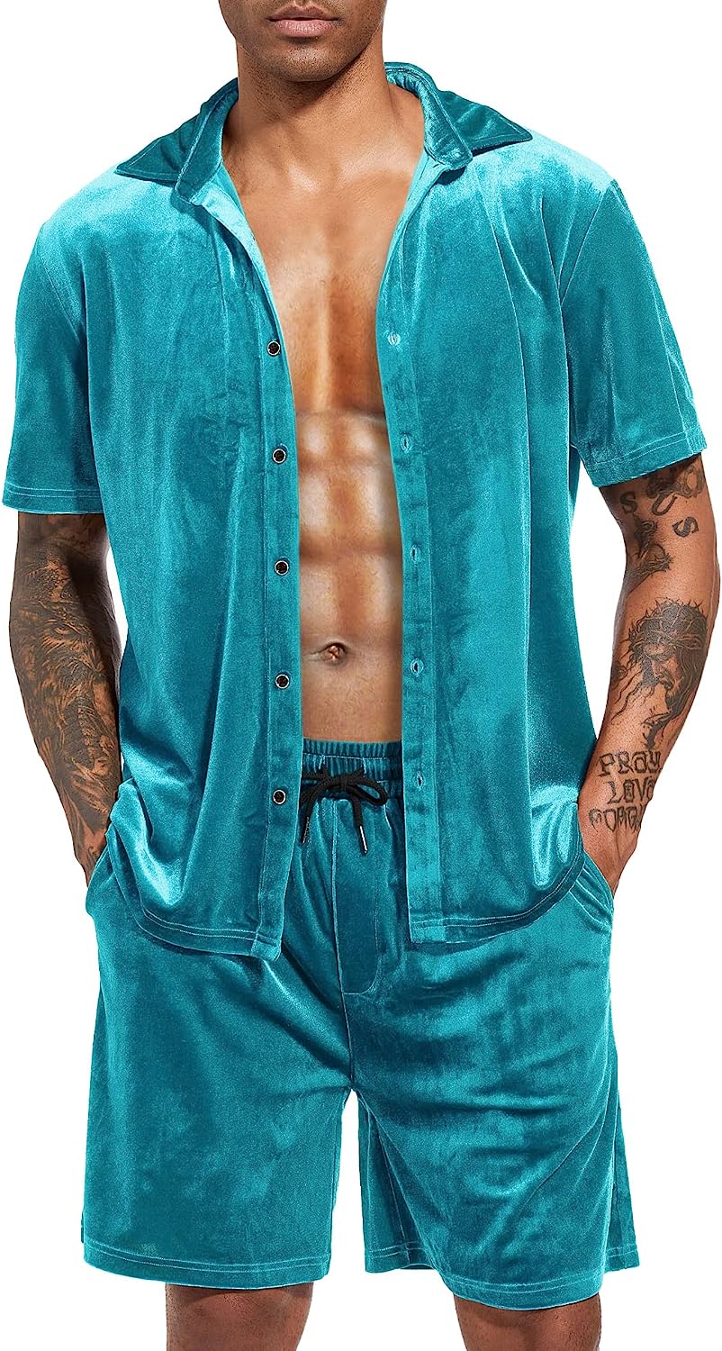 Camisa Black Velour de manga corta & shorts Set para hombre