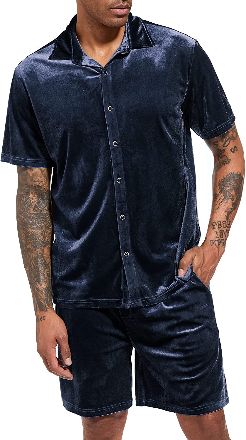 Camisa Black Velour de manga corta & shorts Set para hombre