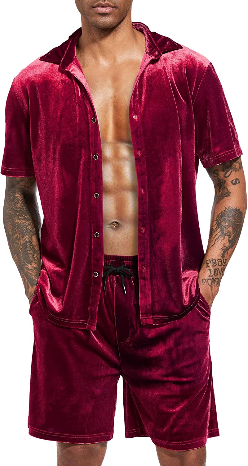 Camisa Black Velour de manga corta & shorts Set para hombre