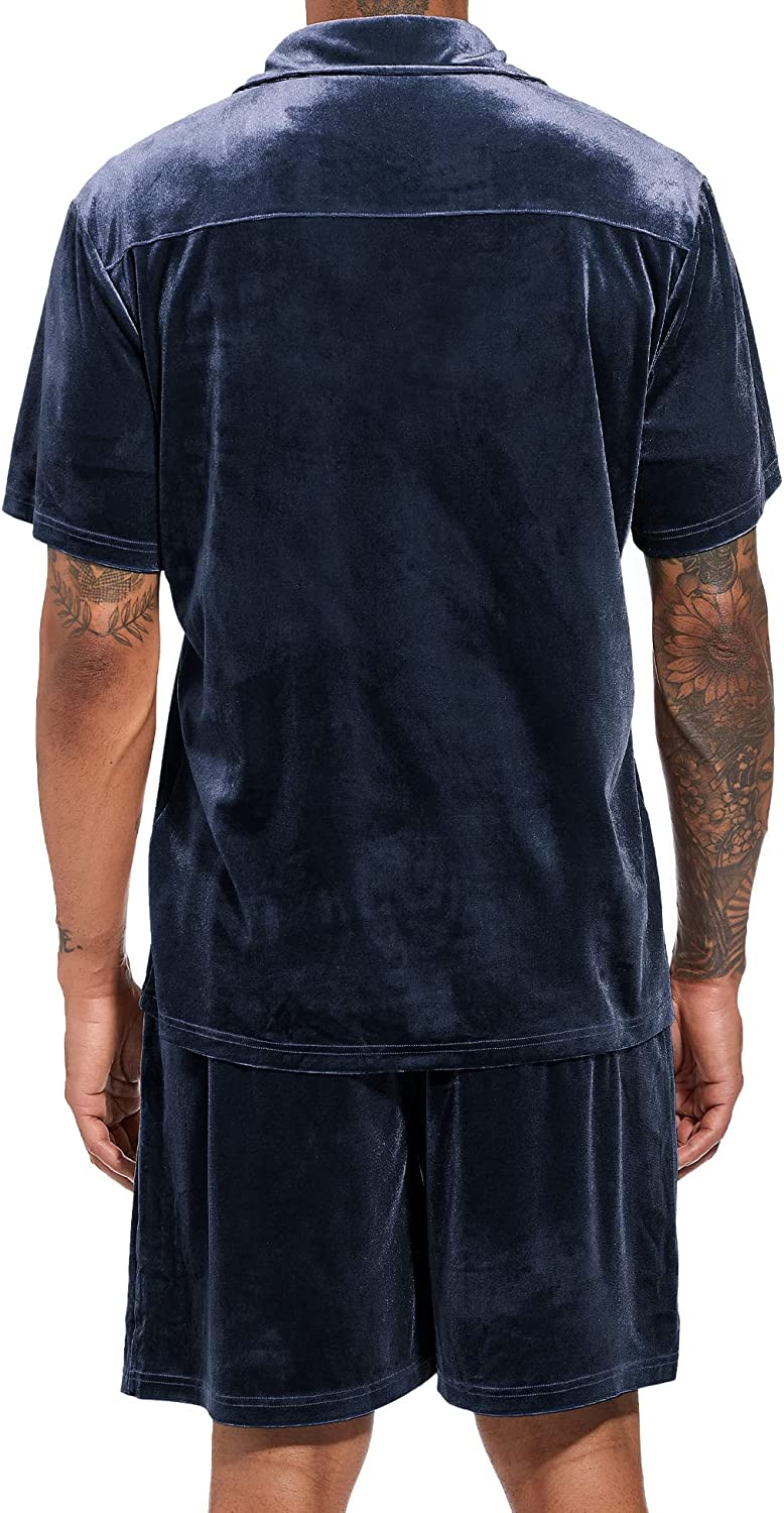 Camisa Black Velour de manga corta & shorts Set para hombre