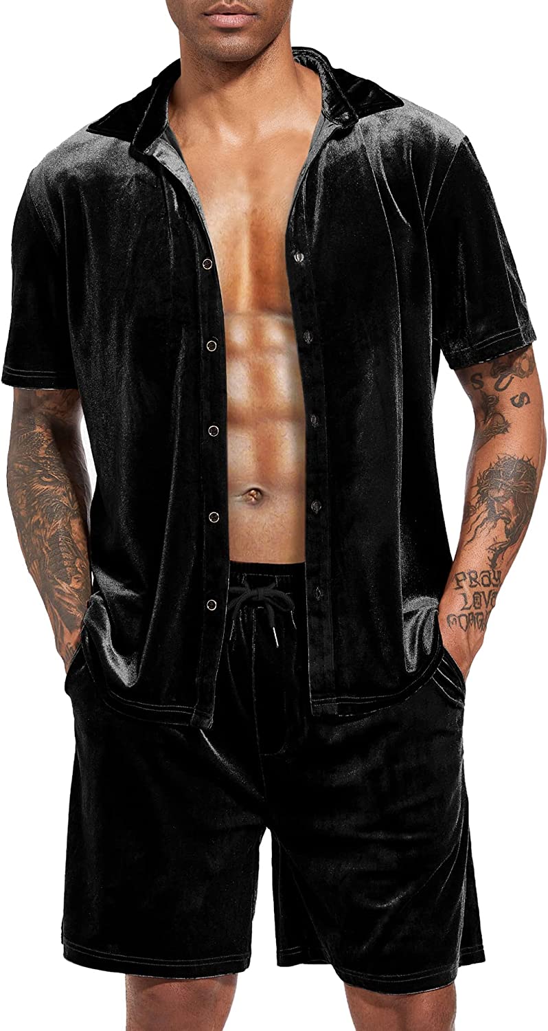 Camisa Black Velour de manga corta & shorts Set para hombre