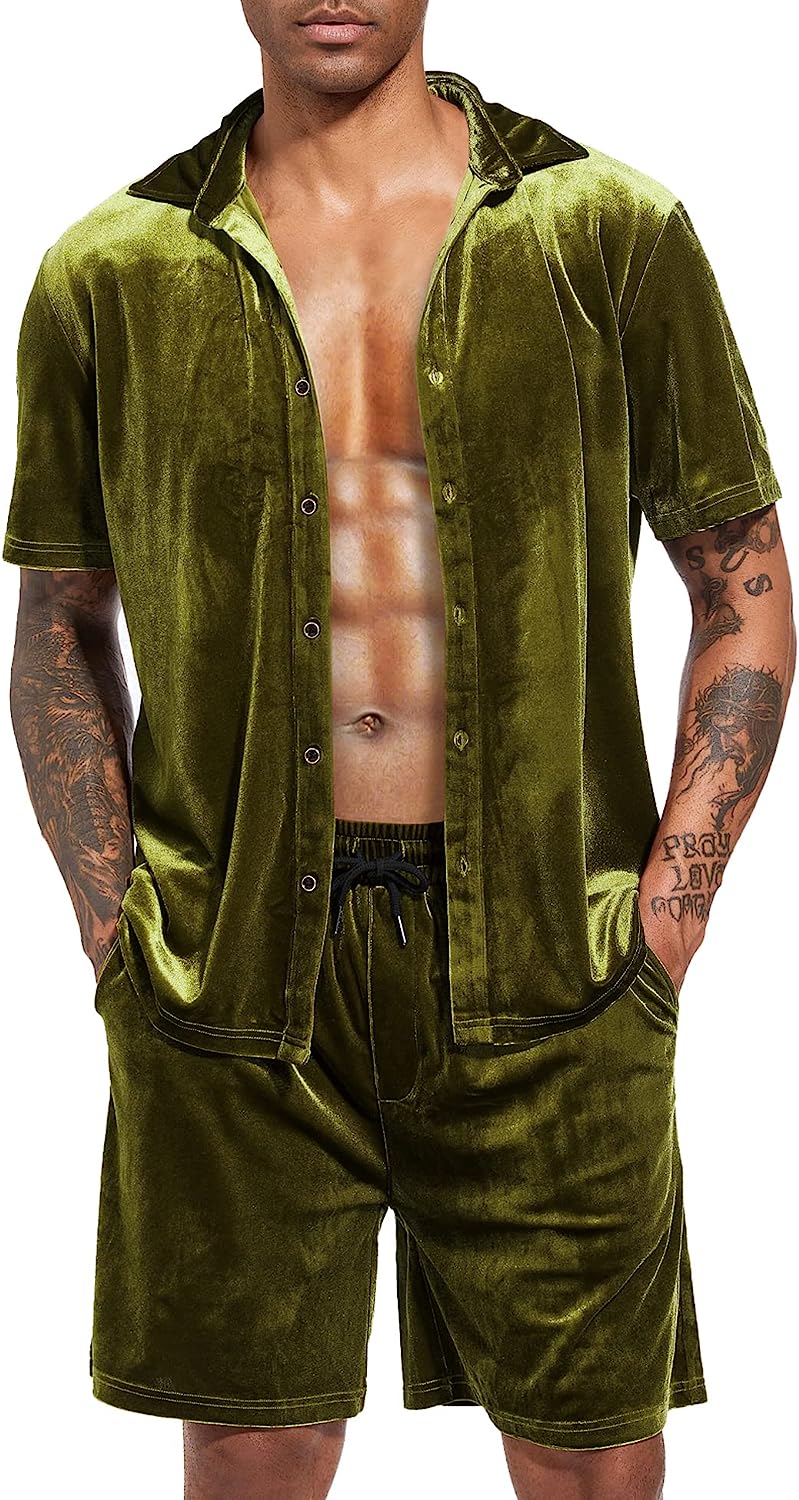 Camisa Black Velour de manga corta & shorts Set para hombre