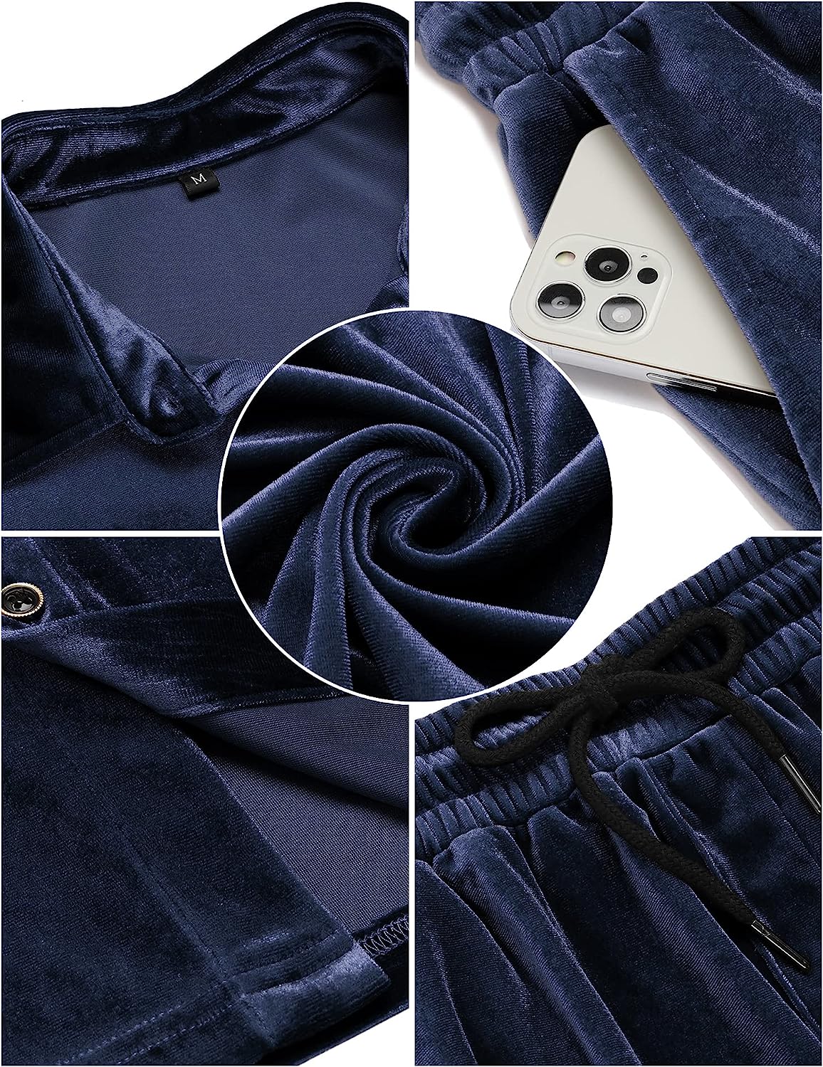 Camisa Black Velour de manga corta & shorts Set para hombre