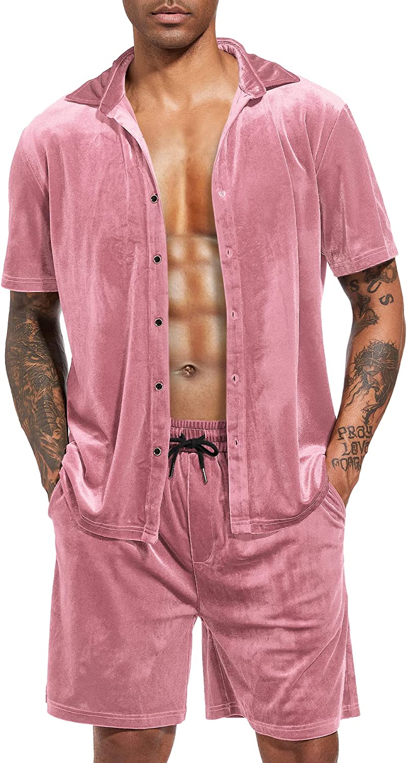 Camisa Black Velour de manga corta & shorts Set para hombre