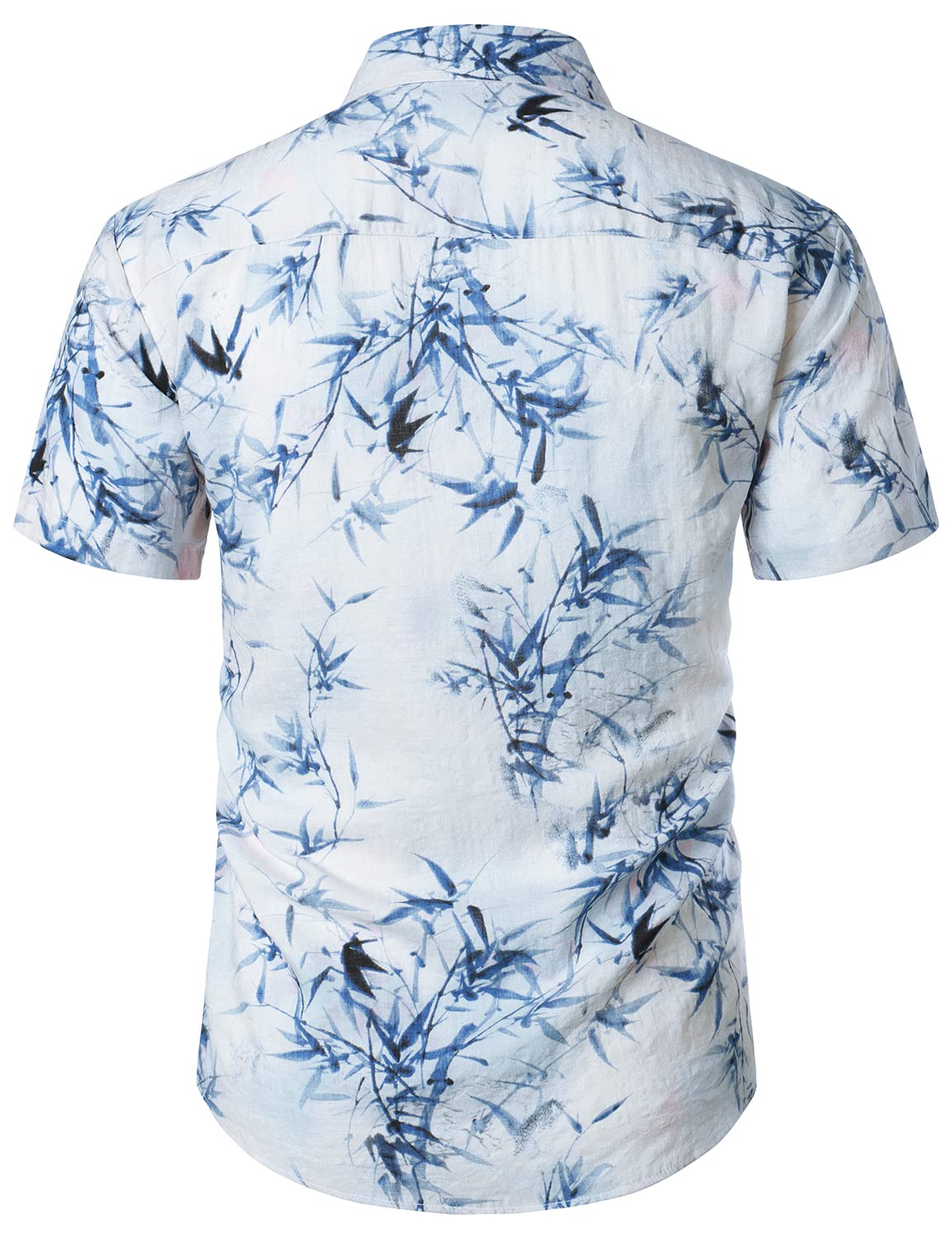 Camisa de algodón Bamboo Art estampado Button Summer casual de manga corta Light Blue Hawaiian para hombre