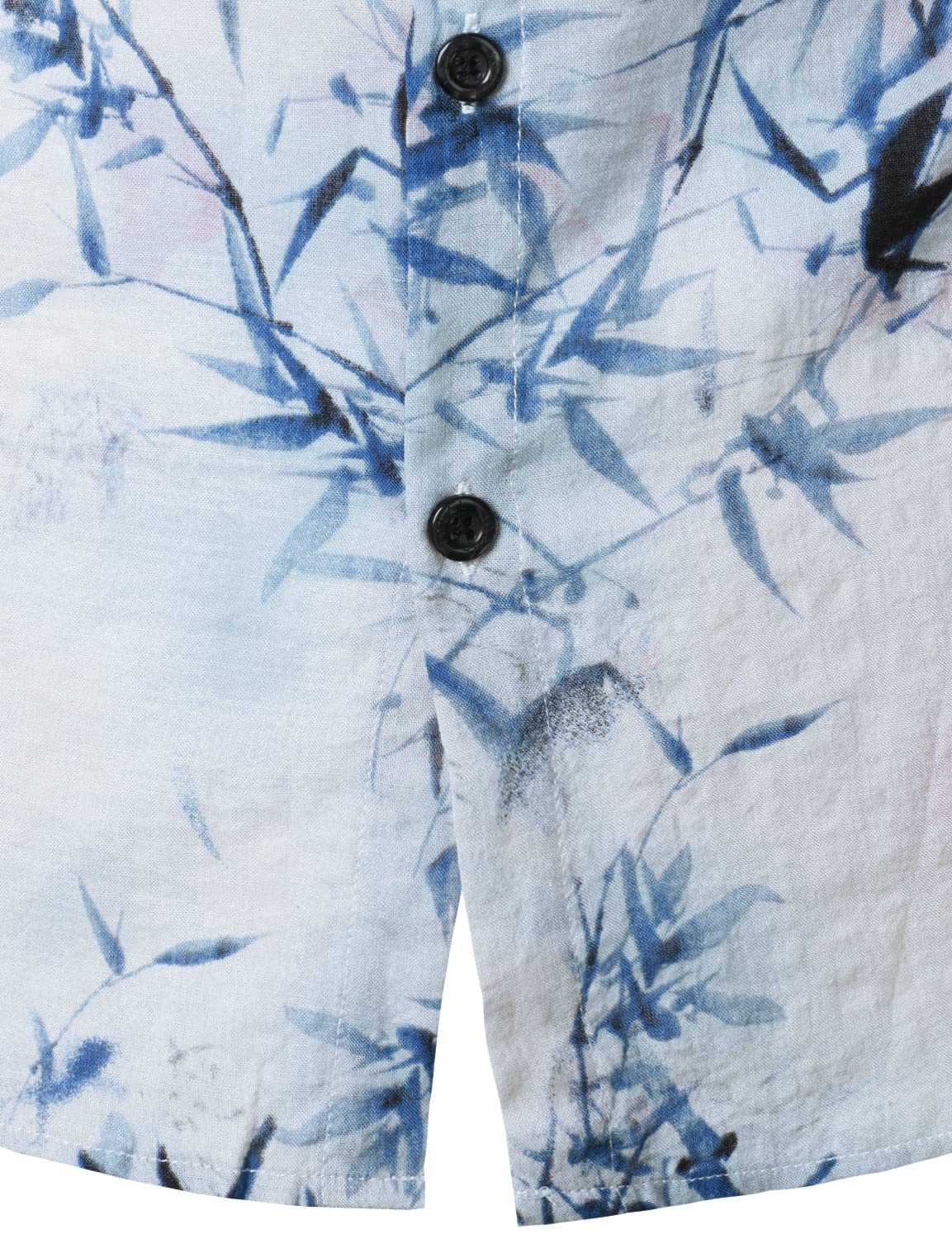 Camisa de algodón Bamboo Art estampado Button Summer casual de manga corta Light Blue Hawaiian para hombre