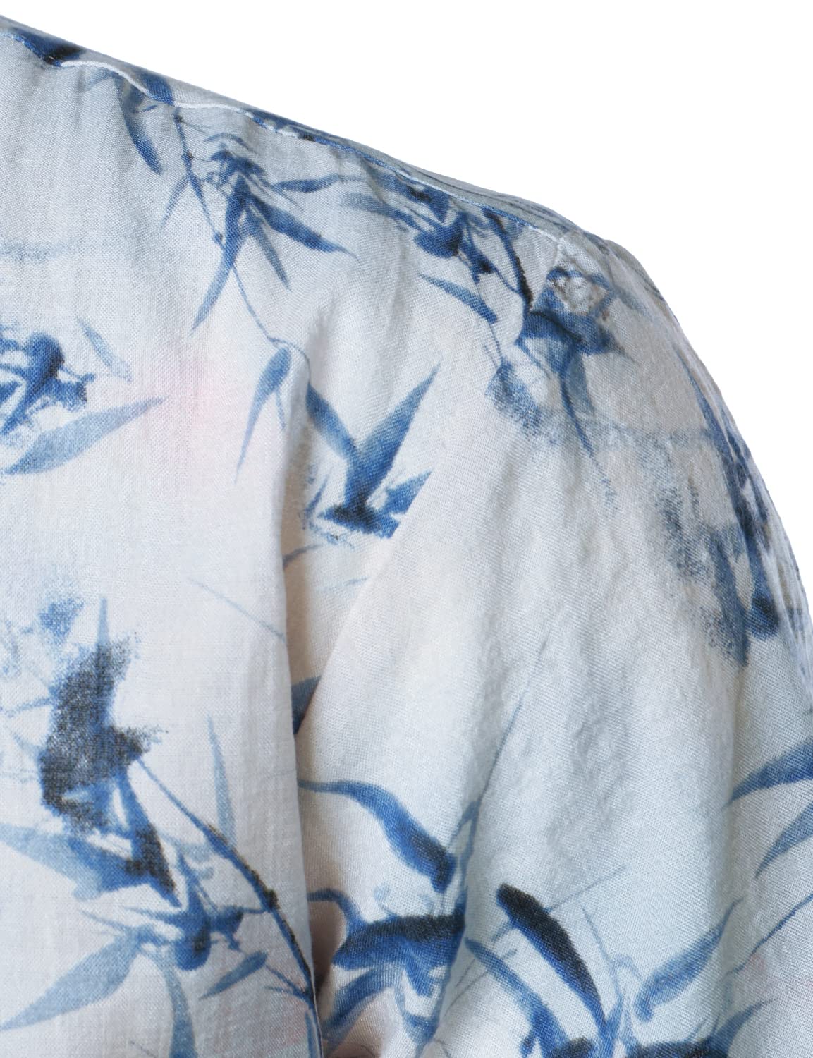Camisa de algodón Bamboo Art estampado Button Summer casual de manga corta Light Blue Hawaiian para hombre