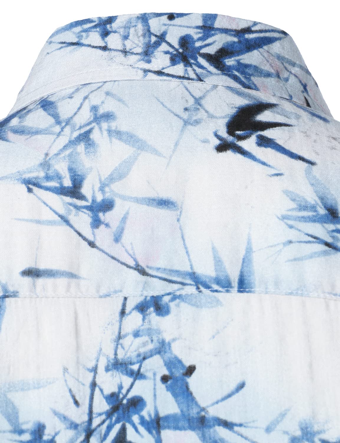 Camisa de algodón Bamboo Art estampado Button Summer casual de manga corta Light Blue Hawaiian para hombre