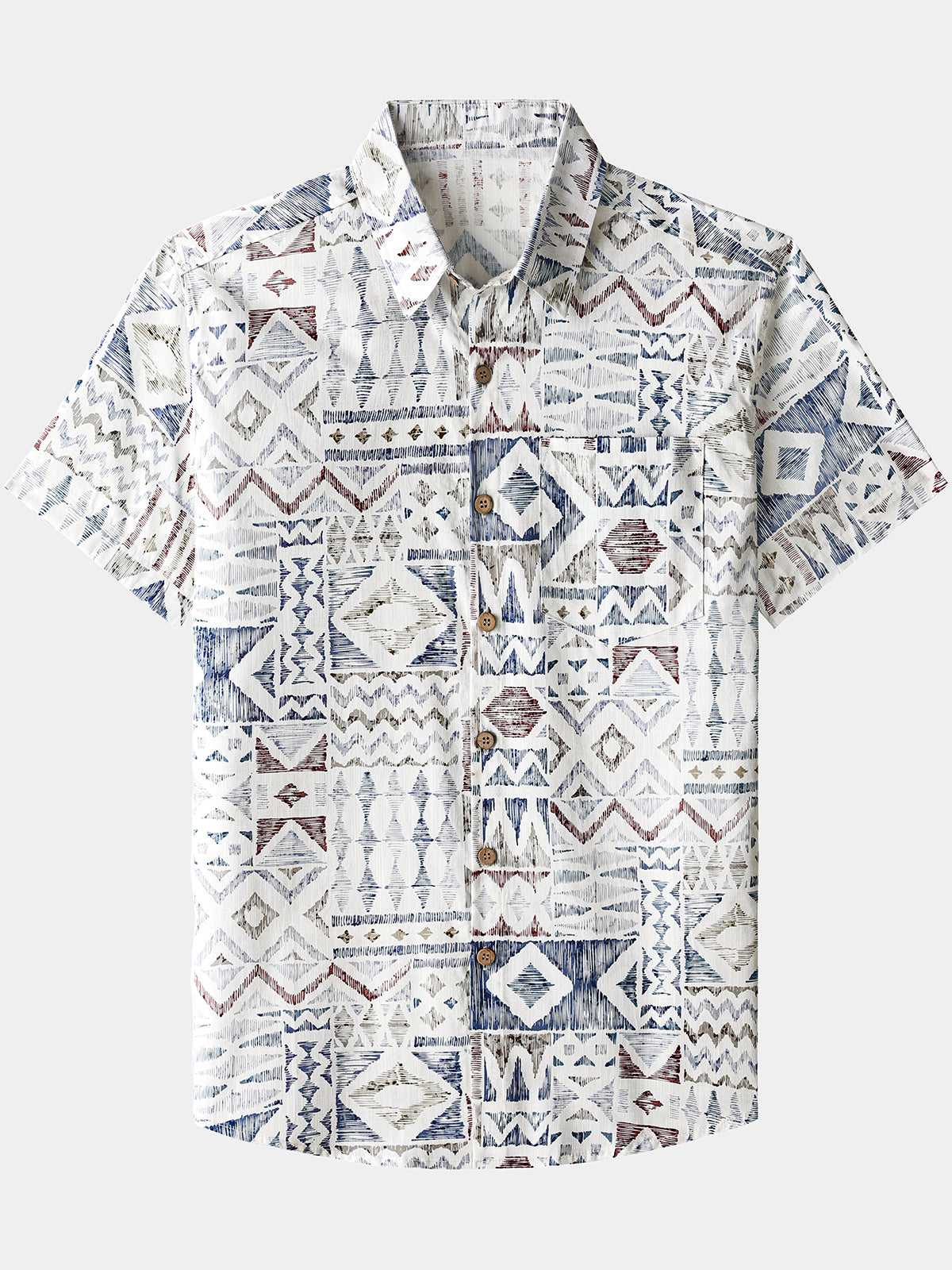 Camisa vintage Geometric Pattern de manga corta transpirable Cool casual para hombre