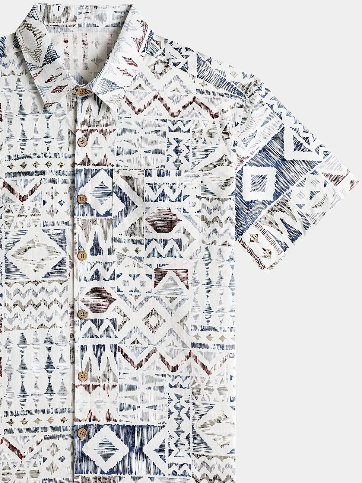 Camisa vintage Geometric Pattern de manga corta transpirable Cool casual para hombre