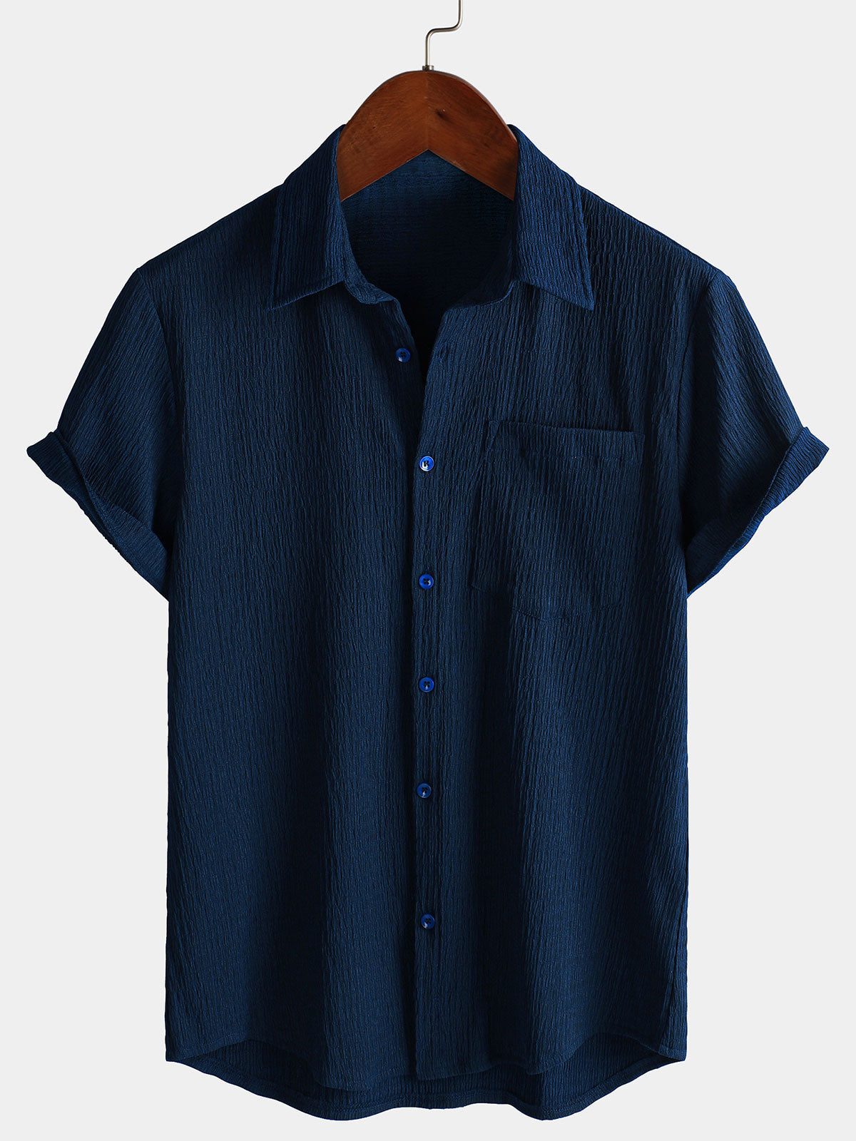 Camisa Summer de color sólido Pocket casual de manga corta para hombre