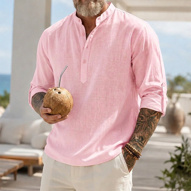 de modainprint para hombre Breathable de lino Look Henley camisa