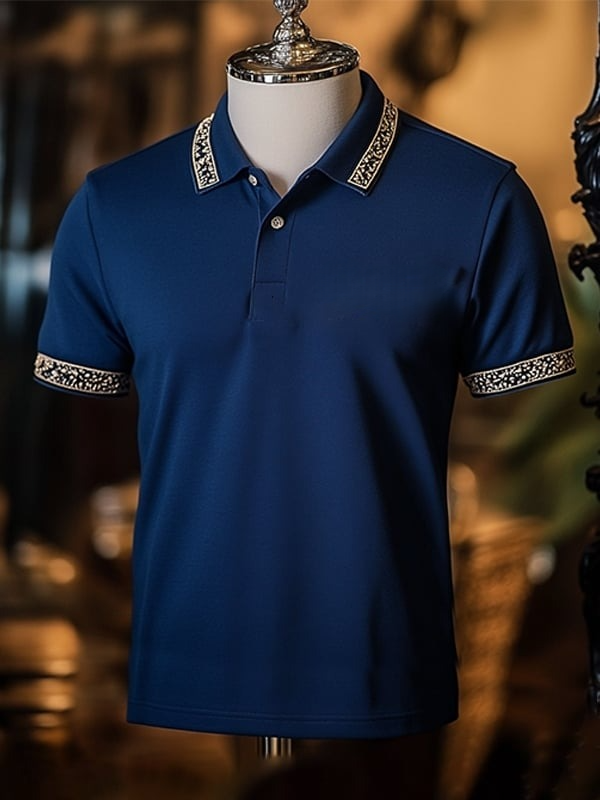 Camisa polo ejecutivo rayas Logo estampado de manga corta para hombre
