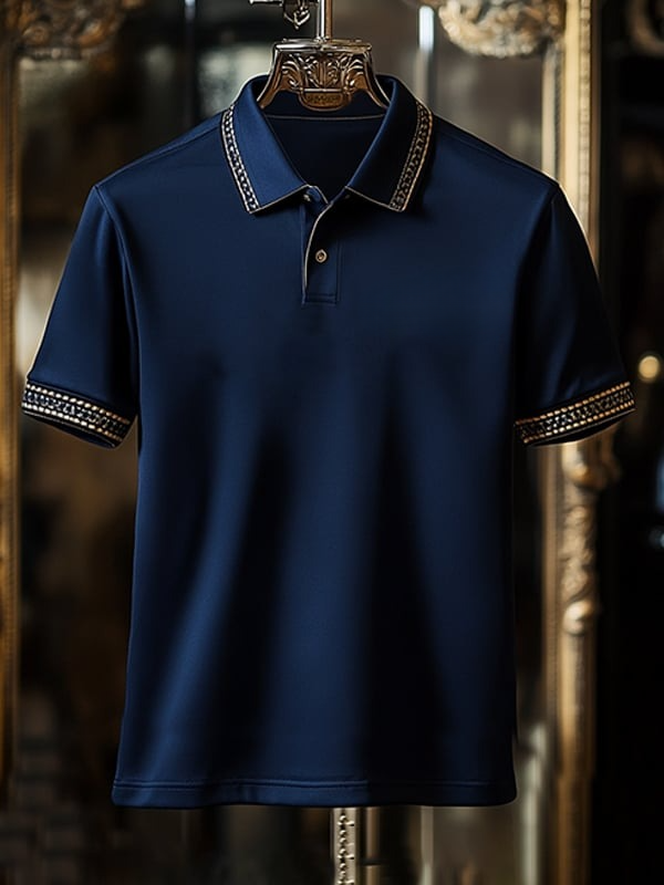 Camisa polo ejecutivo rayas Logo estampado de manga corta para hombre