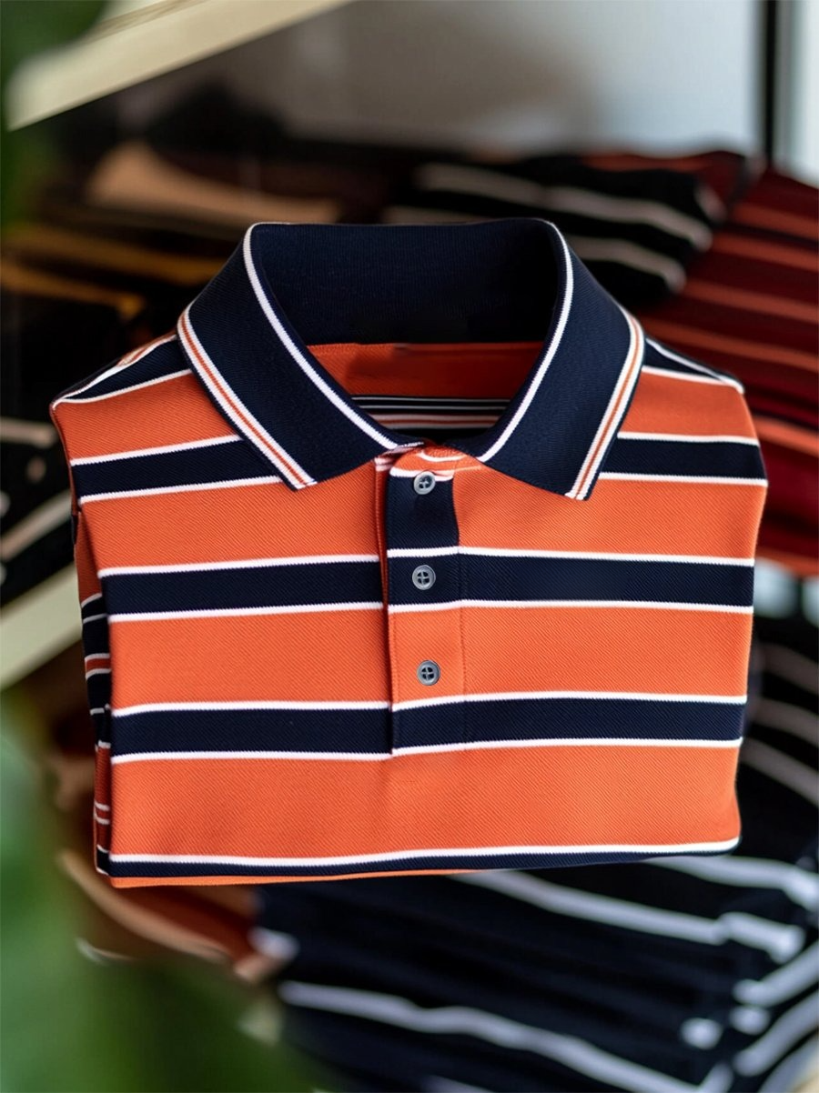 Camisa polo ejecutivo casual a rayas Button de manga corta para hombre