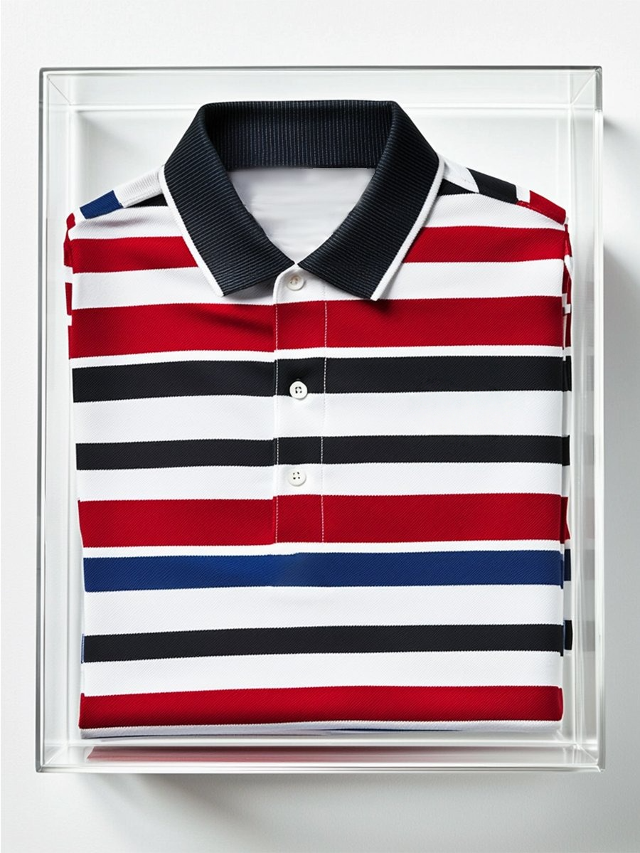 Camisa polo ejecutivo casual a rayas Button de manga corta para hombre