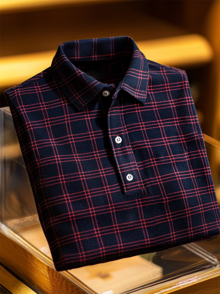 Camisa polo ejecutivo casual a cuadros Button de manga corta para hombre