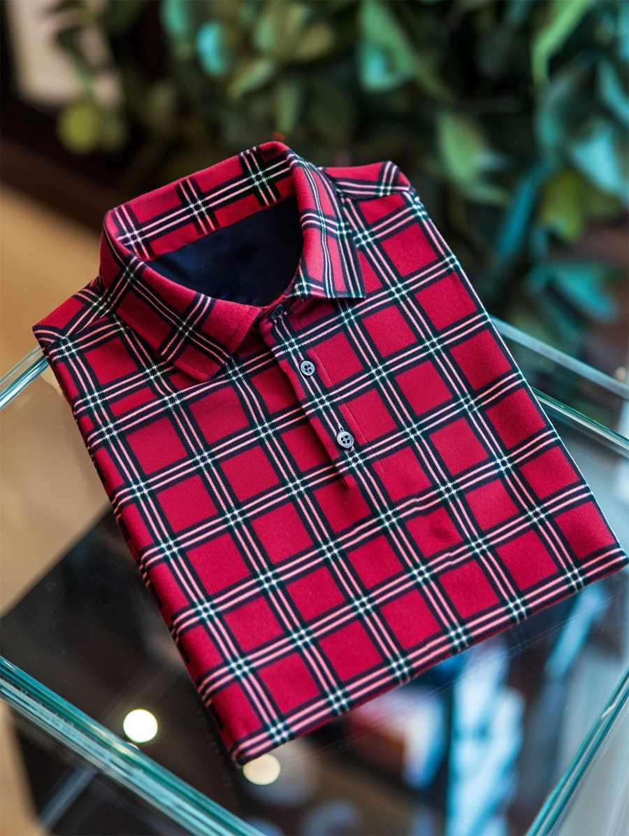 Camisa polo ejecutivo casual a cuadros Button de manga corta para hombre