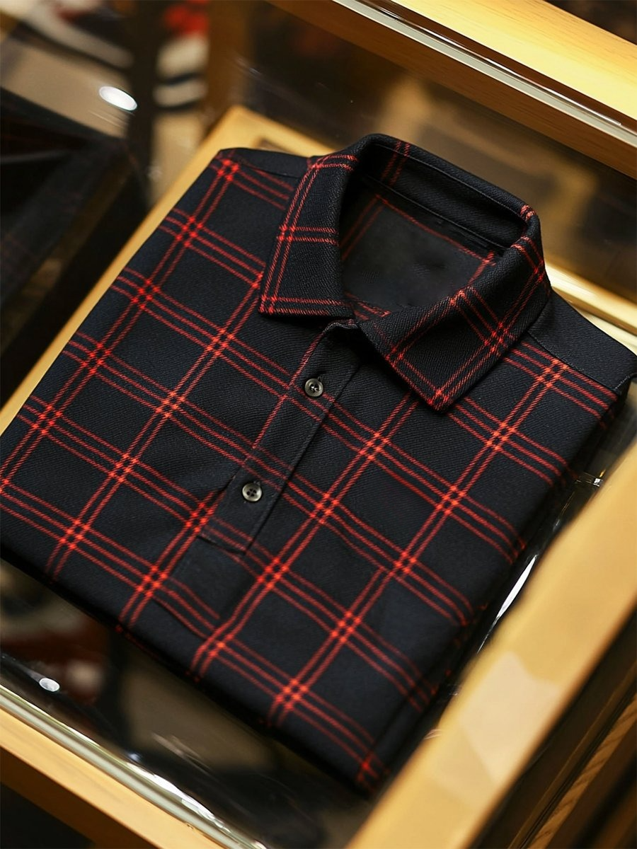 Camisa polo ejecutivo casual a cuadros Button de manga corta para hombre