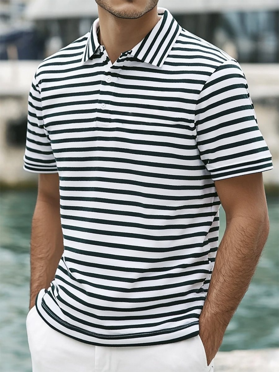 Camisa polo ejecutivo casual a rayas Button de manga corta para hombre