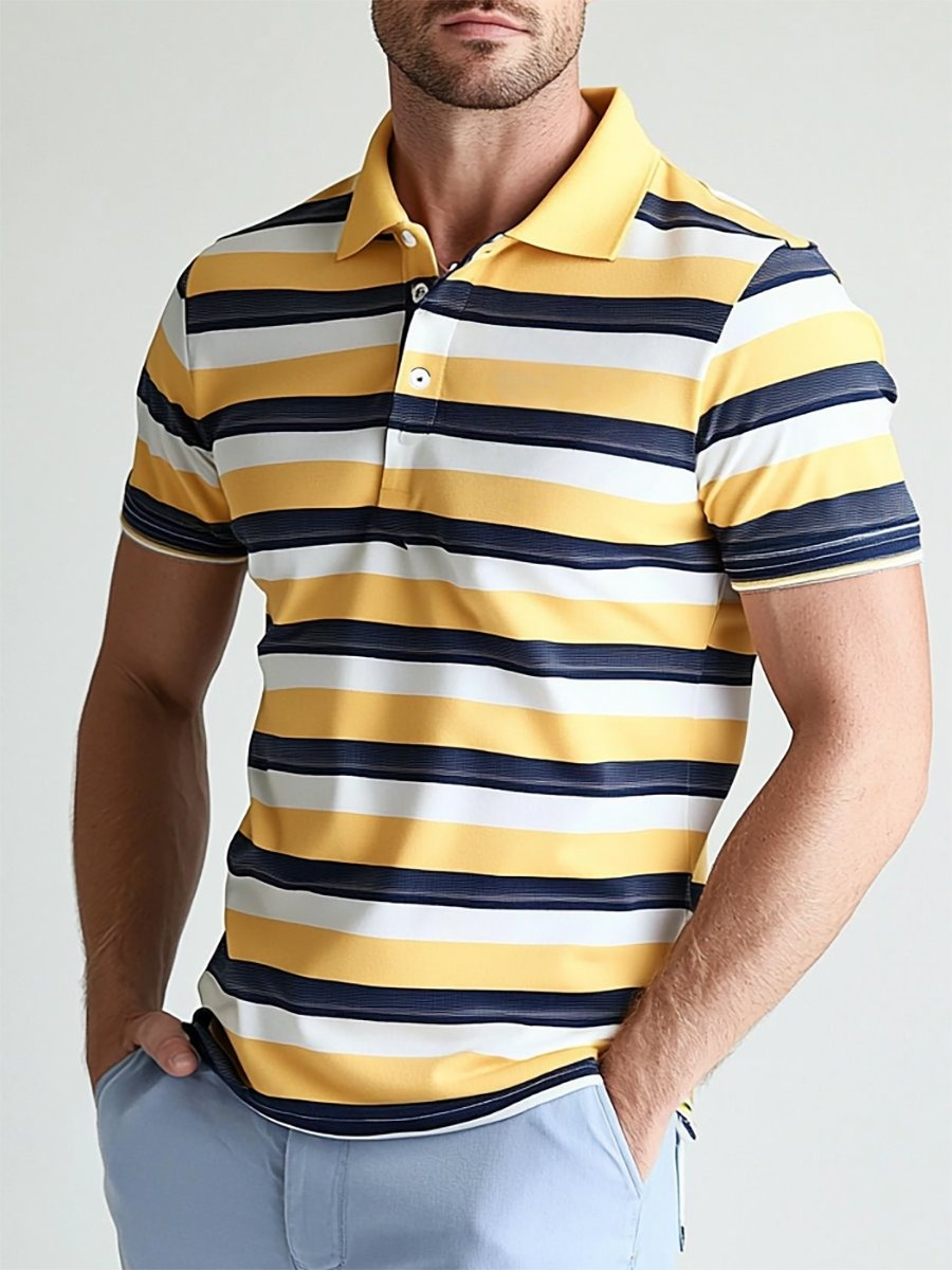Camisa polo ejecutivo casual a rayas Button de manga corta para hombre