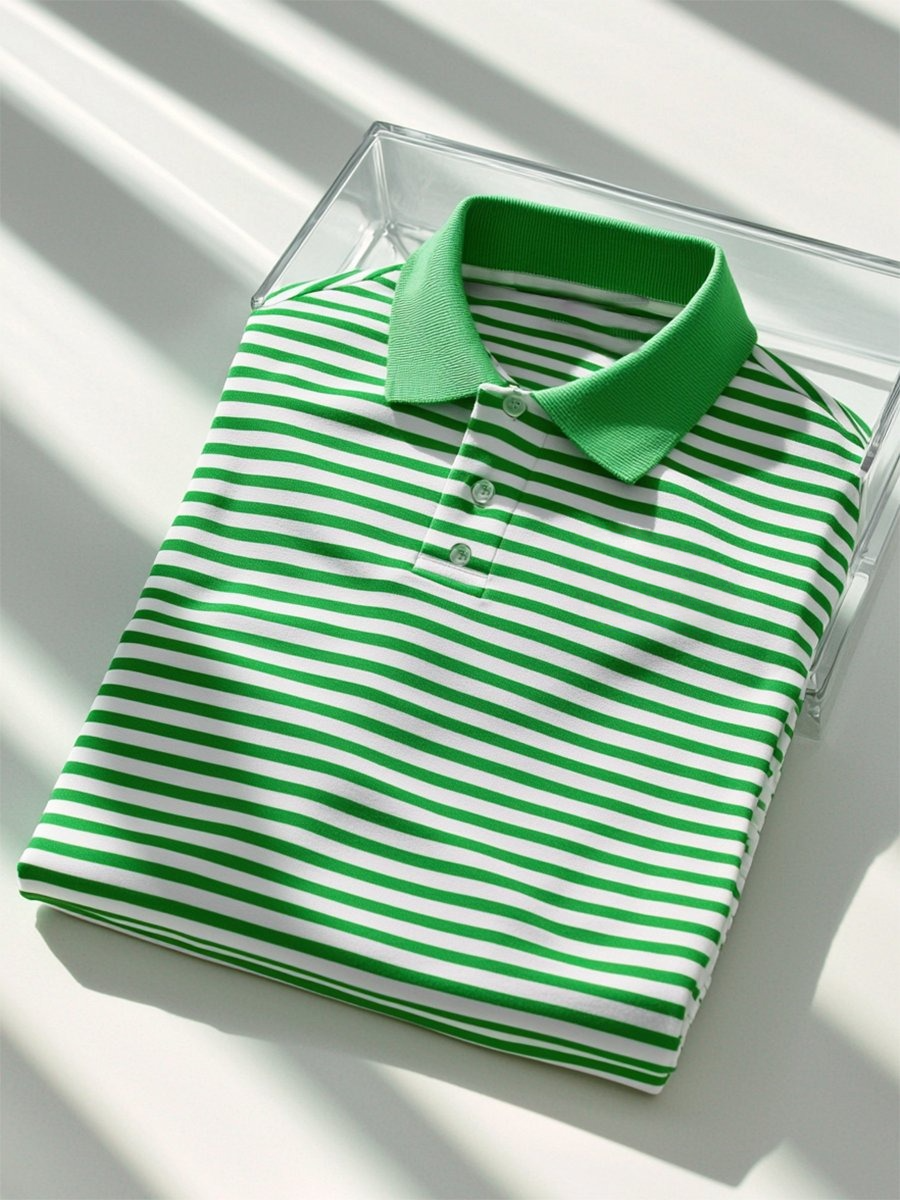 Camisa polo ejecutivo casual a rayas Button de manga corta para hombre