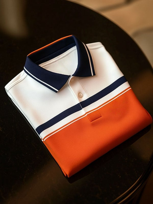Camisa polo Colorblocked ejecutivo Logo solapa de manga corta para hombre