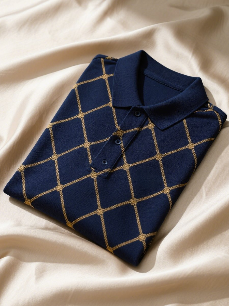 Camisa polo ejecutivo casual geométrico Button de manga corta para hombre