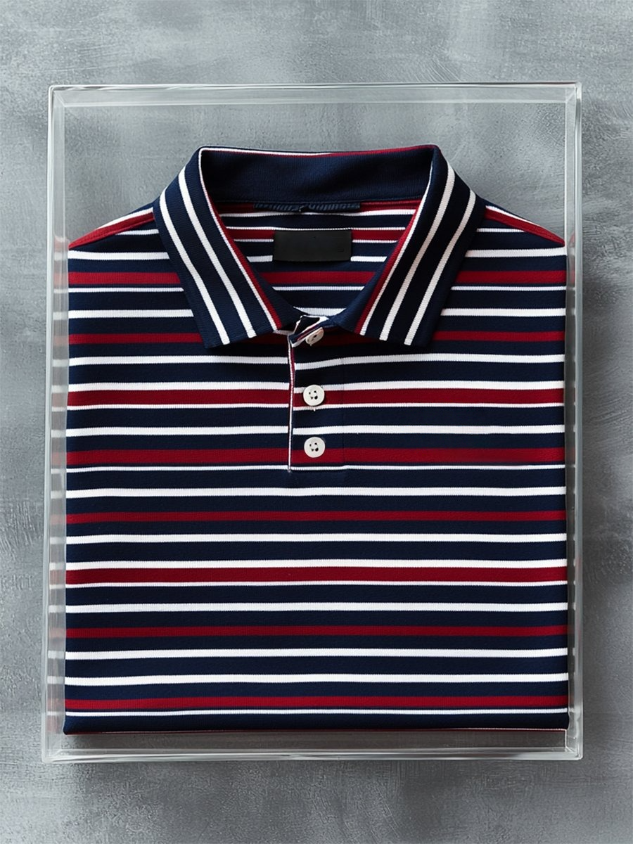 Camisa polo ejecutivo casual geométrico Button de manga corta para hombre