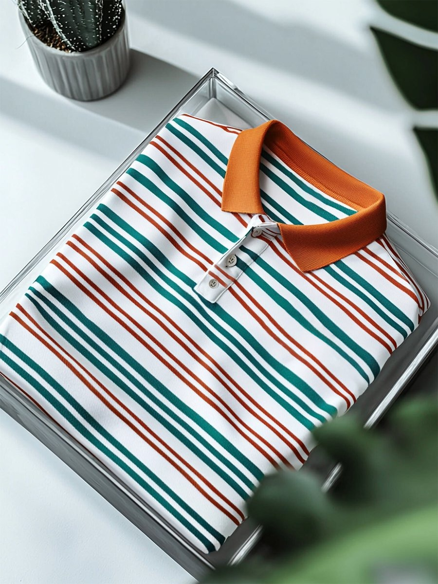 Camisa polo ejecutivo casual geométrico Button de manga corta para hombre
