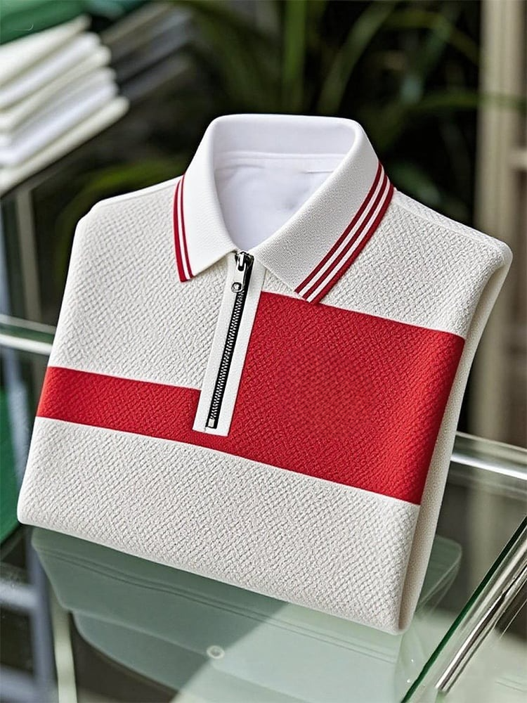 Ejecutivo casual Logo Waffle con cierre de manga corta Polo para hombre