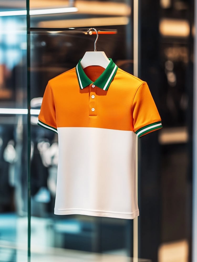 Camisa polo ejecutivo casual Orange and White Block Button de manga corta para hombre