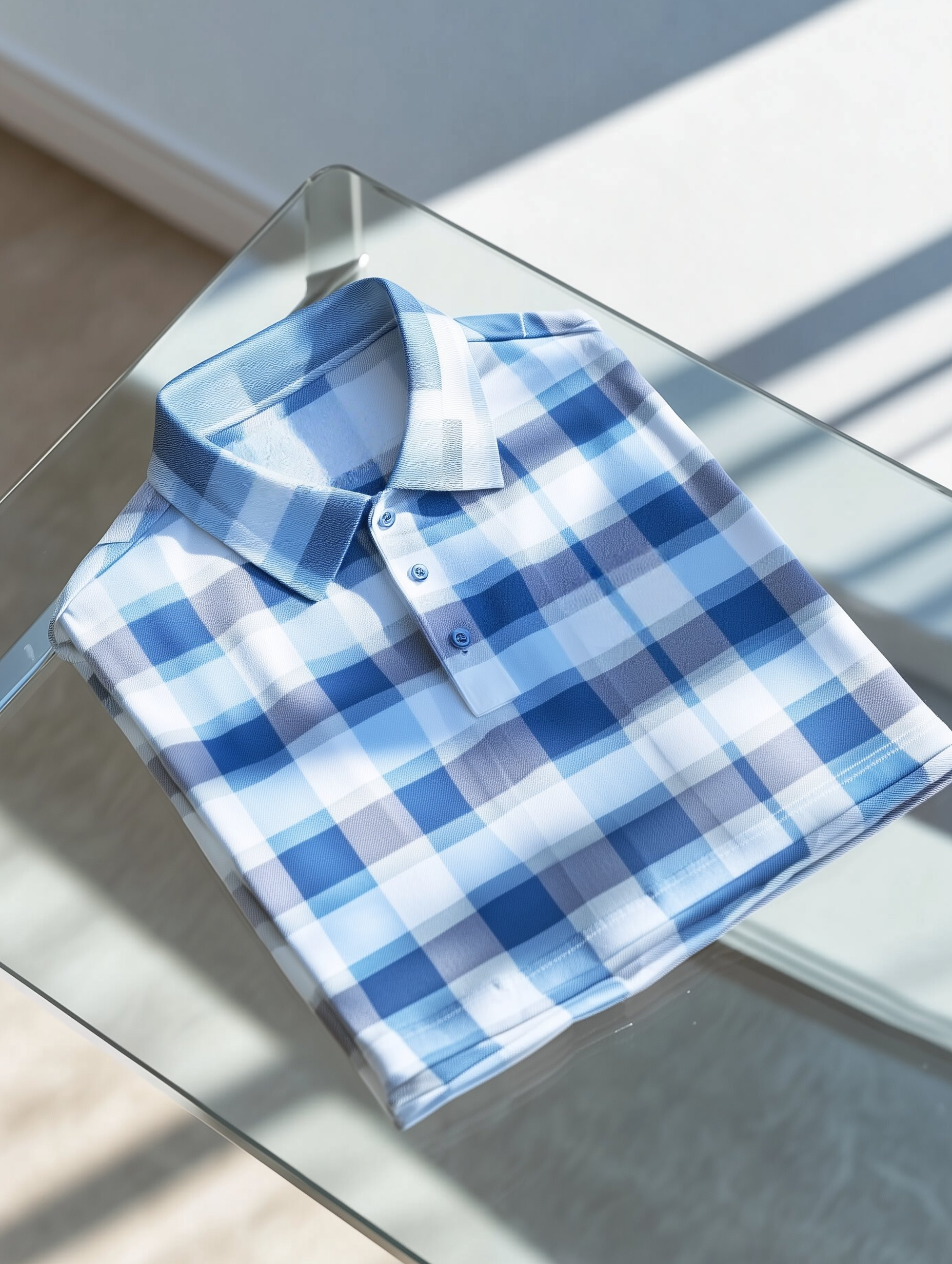 Camisa polo clásico ejecutivo a cuadros Button de manga corta para hombre