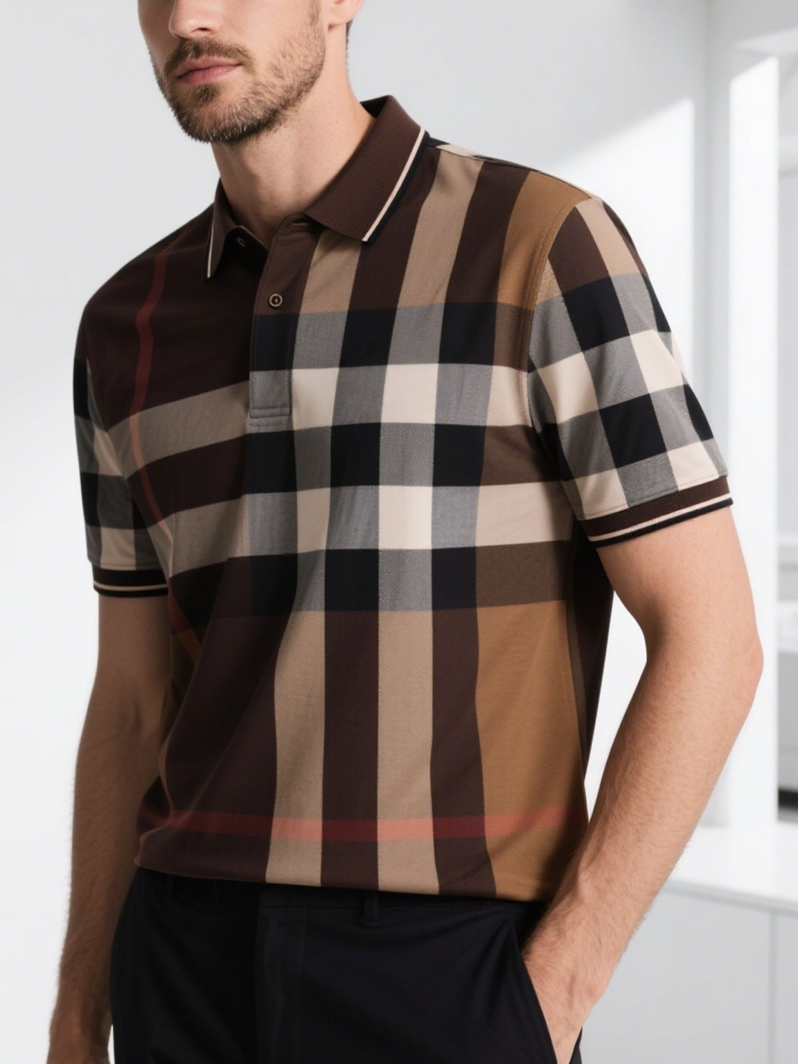 Camisa polo ejecutivo casual Button de manga corta para hombre