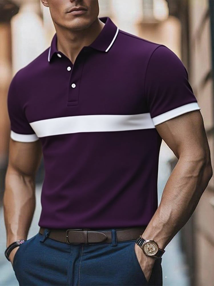 Camisa polo ejecutivo casual a rayas Button de manga corta para hombre