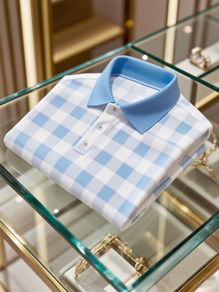 Camisa polo ejecutivo casual a cuadros Button de manga corta para hombre