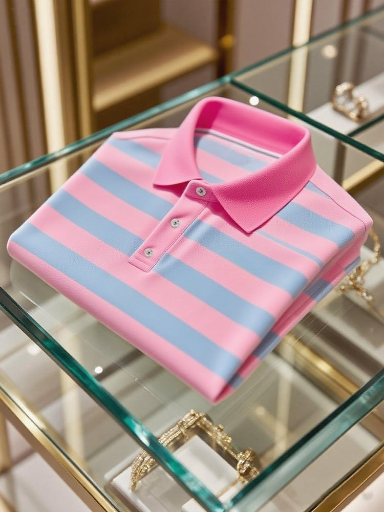 Camisa polo ejecutivo casual a rayas Button de manga corta para hombre