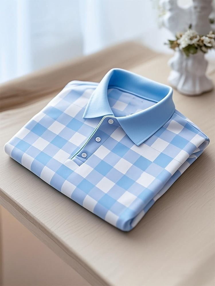 Camisa polo ejecutivo casual a cuadros Button de manga corta para hombre
